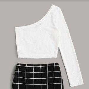 SHEIN White Ribbed One Shoulder Crop Top
